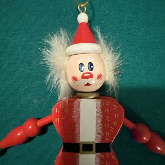 Santa Claus Wooden Pull String Toy Souvenir Red White 7.5" Inches Vintage 1980s - Picture 3 of 4